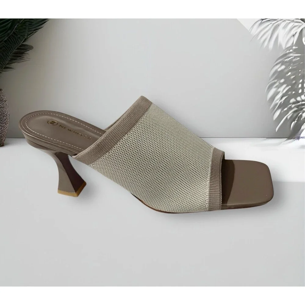 NEWBELLA Mousse Fit Women's Mesh Heeled Sandals Square Open Toe Heeled Mules 8.5